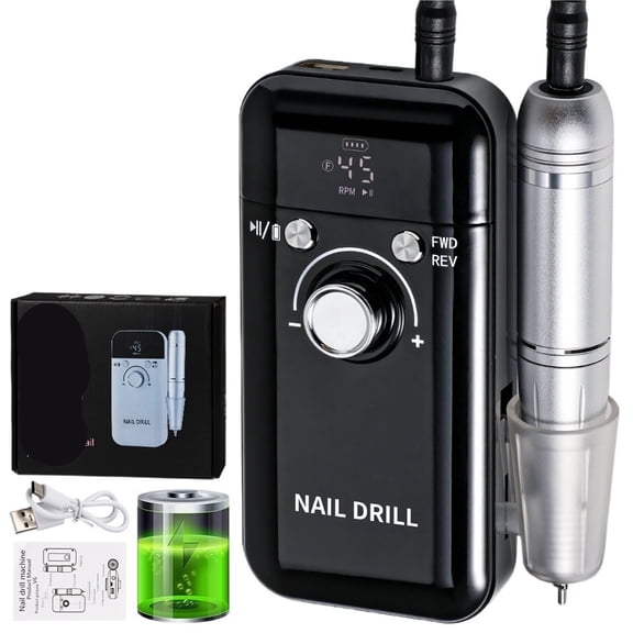 Nail Drill 45000 RPM Rechargeable Nails Electric File for Acrylic Gel Removing & Polishing Gel for Home/Salon Manicure Pedicure