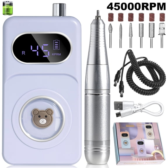 Nail Drill 45000RPM Cordless Efile with Bits Set Rechargeable Electric Nail File Machine for Acrylic Gel Nail Polishing Removing, Manicure Pedicure at Salon Home Use