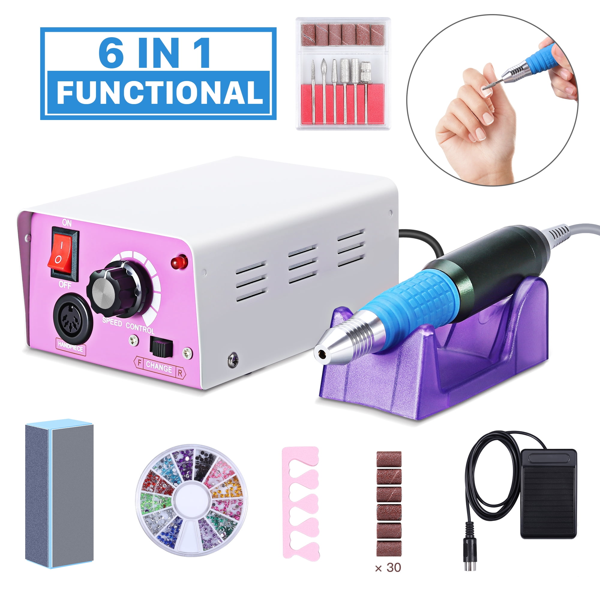 Nail Drill Electric Nail File Machine, 25000RPM Manicure Drill for Acrylic Nails Remove Gel Polish Poly Nail Extension Gel