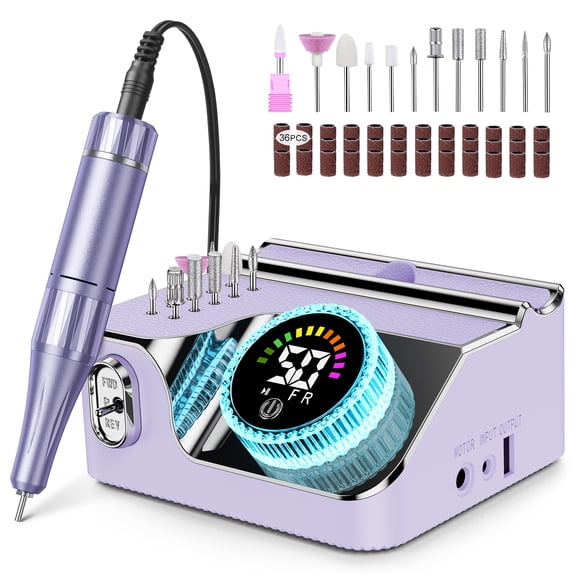 Nail Drill ,Electric Nail File Manicure Machine 50000 RPM with Metal Handle,Drill Bits for Acrylic Portable Nail Art Tool for Gift Purple
