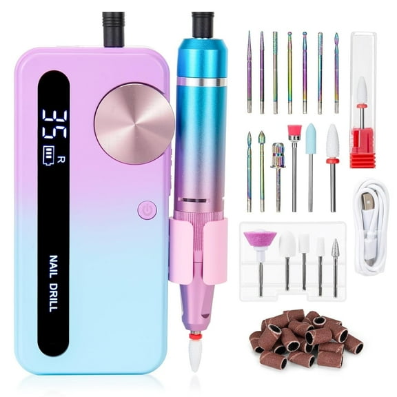 Nail Drill Kit RUTAWZ Rechargeable Electric File, 35,000 RPM with 18 Bits for Manicure & Pedicure
