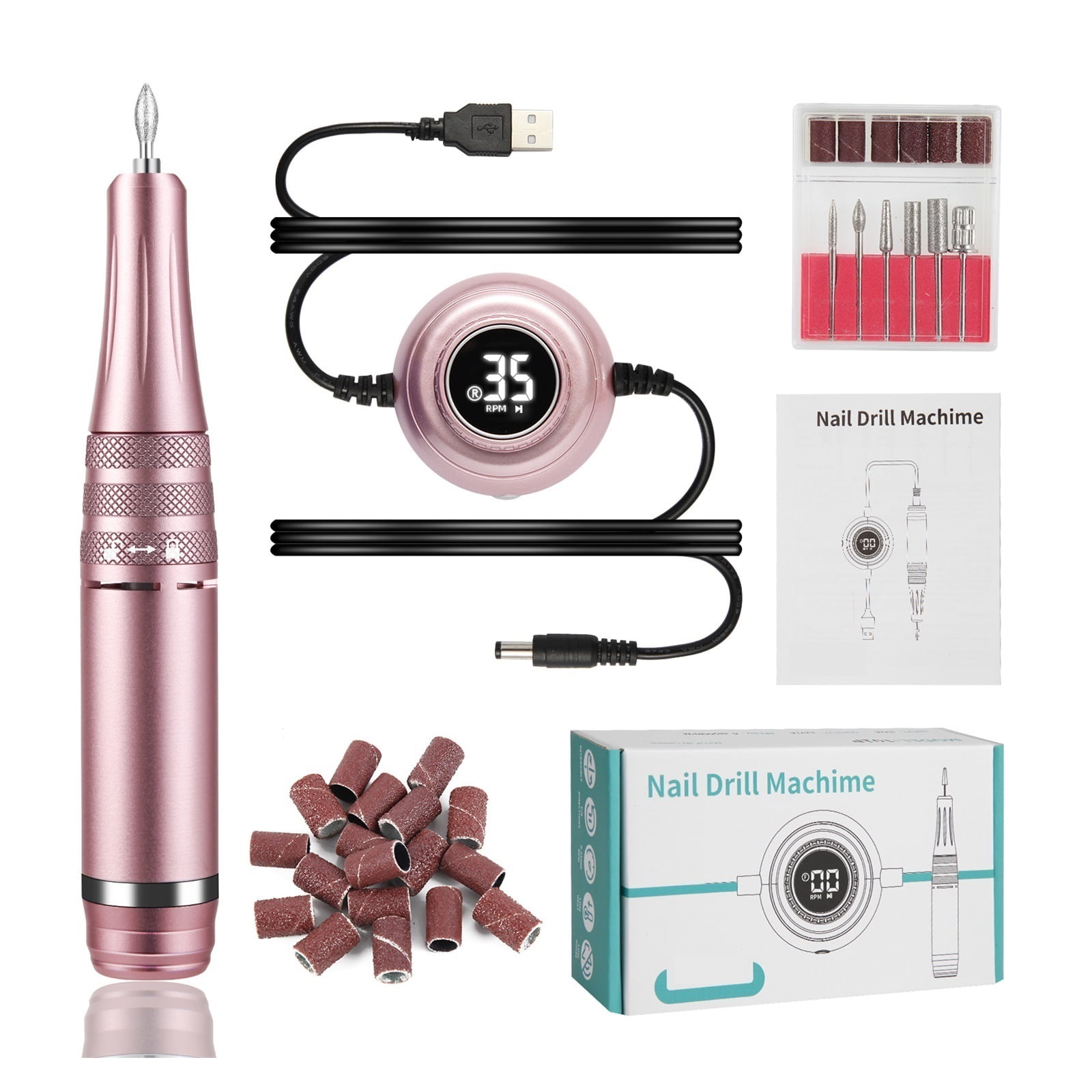 Nail Drill Machine 35000RPM Electric Manicure Machine Pedicure Manicure Drill Set Milling Cutters Set Nail File Equipment Tools ,Lightweight and Portable