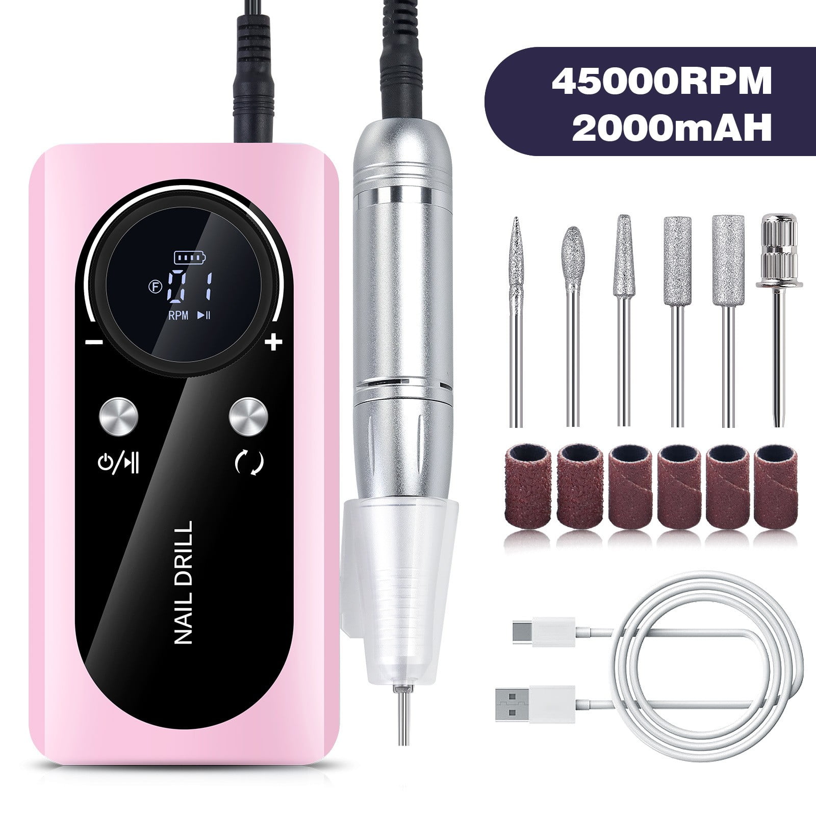 Drill Machine for Efficient Nail Removal and Filing with Ergonomic Design and Powerful 2000mAh Battery for Seamless Control Across Various Skin Types