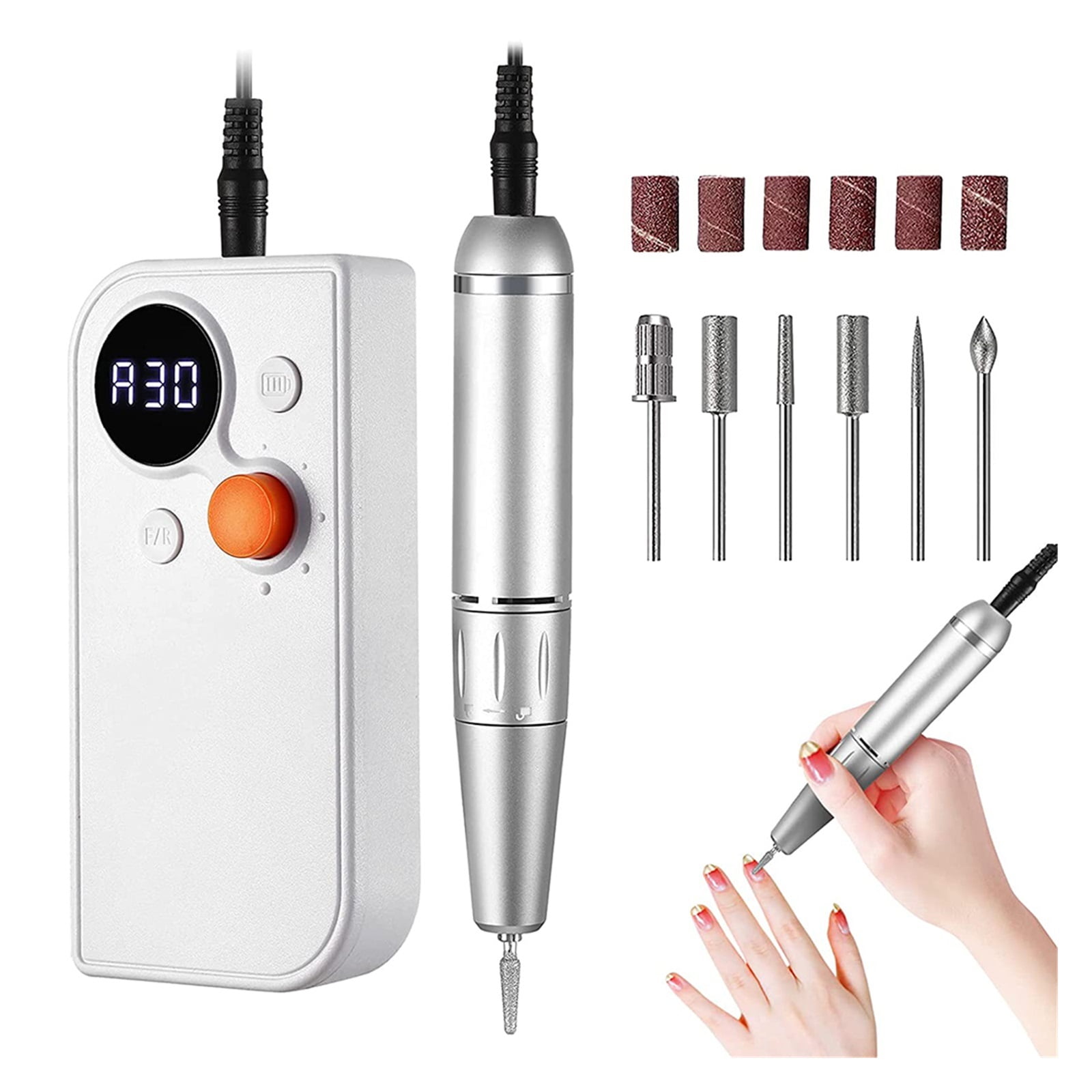 Nail Drill Machine Electric Nail Drill Sander Manicure Milling Cutter Set Professional Nail File Gel Polish Remover Rechargeable ,Low Noise