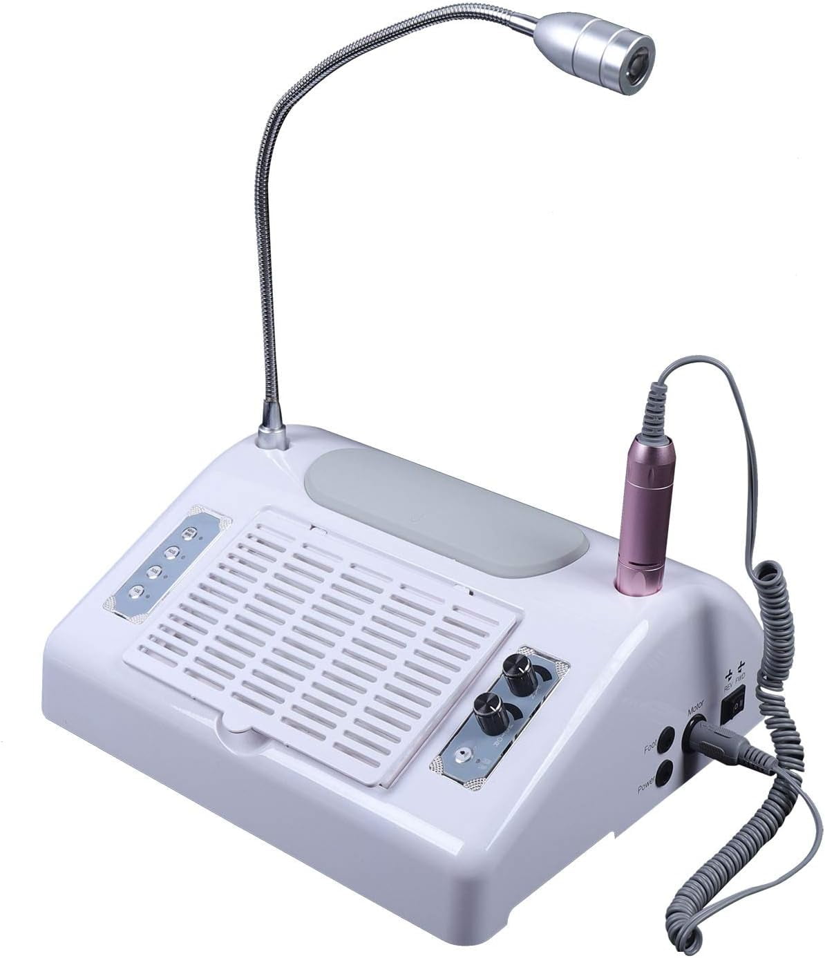 Nail Dryer Vacuum Multi-Purpose Manicure Machine, 5in1 UV Manicure Machine with 30,000rpm Electric Nail Drill, 96W UV LED Nail Lamp, 6W Table Lamp and Hand Pads for Salons and Homes