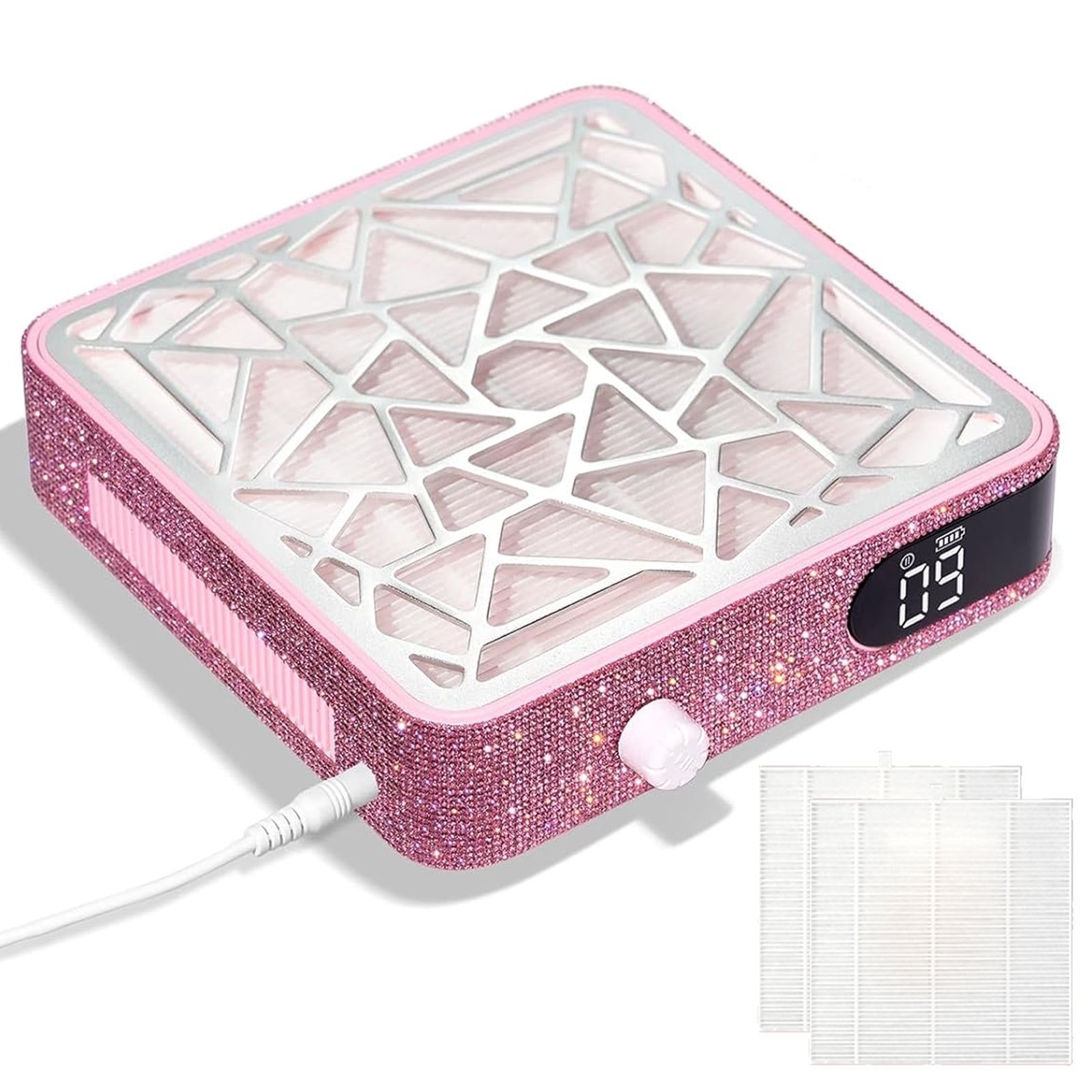 Nail Dust Collector with 2 Reusable Filters, 45W Powerful Vacuum Fan Vent Dust Collector Extractor, Dust Suction Machine for Acrylic Nails Polishing, Nail Salon, Pink Diamond