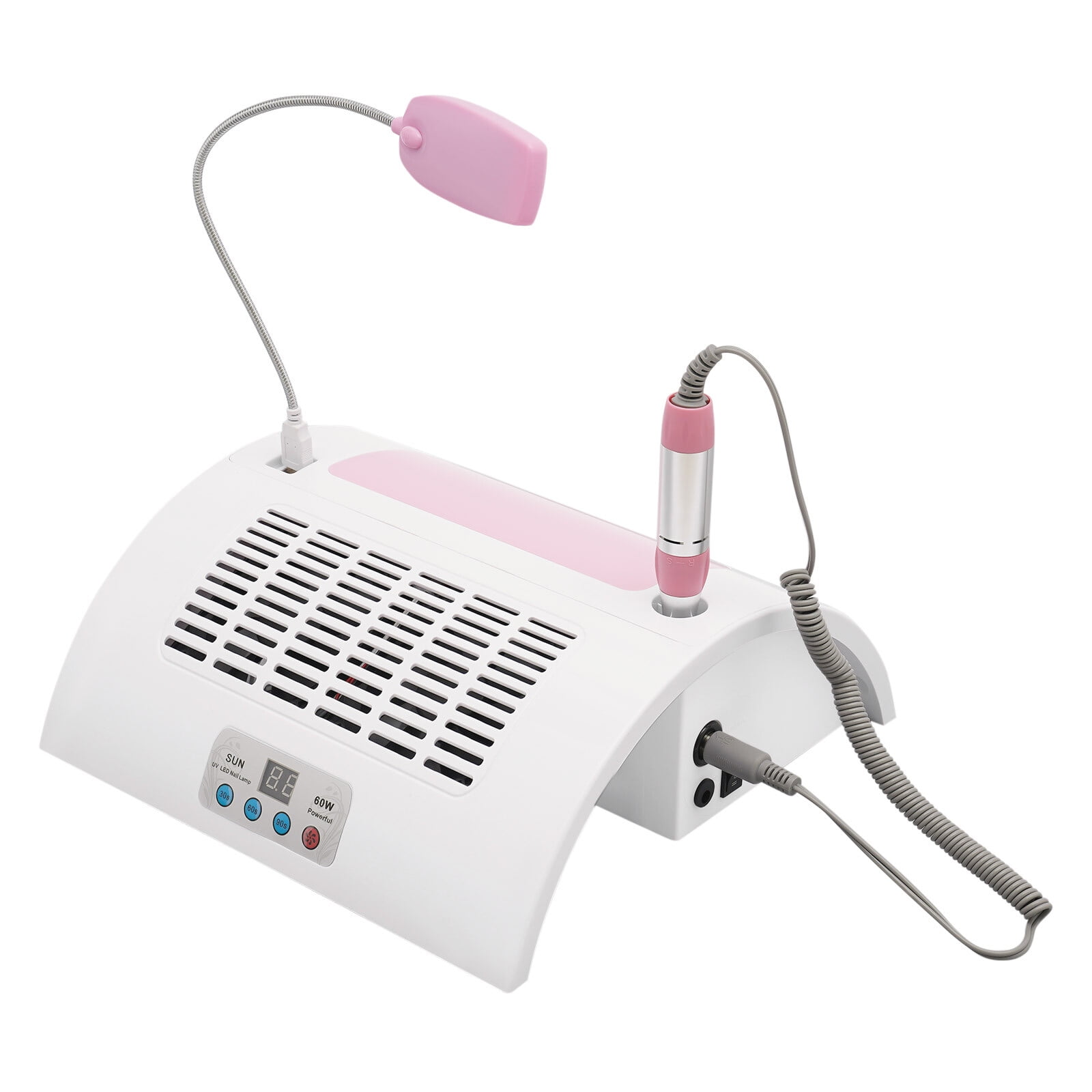 Nail Dust Collector 5-in-1, Professional Collector Dust Extractor, Electric Nail Drill Machine, Charging and Lighting Nail Machine w/UV + LED Lamp for Salon & Home (60W)