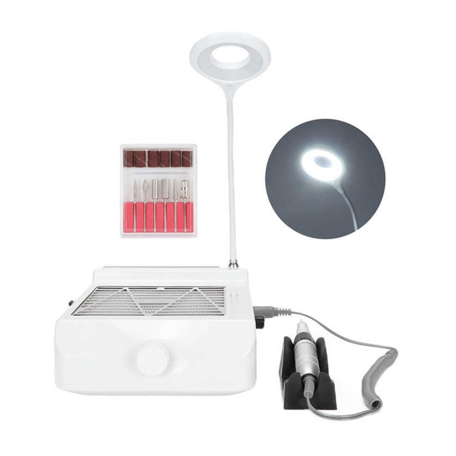 Nail Dust Vacuum, 80W 4 In 1 Strong Power Nail Dust Collector UV l Polisher Nail Drills Lighting Lamp Hand Pad Vacuum Cleaner Nail Salon Device ,Powerful Suction