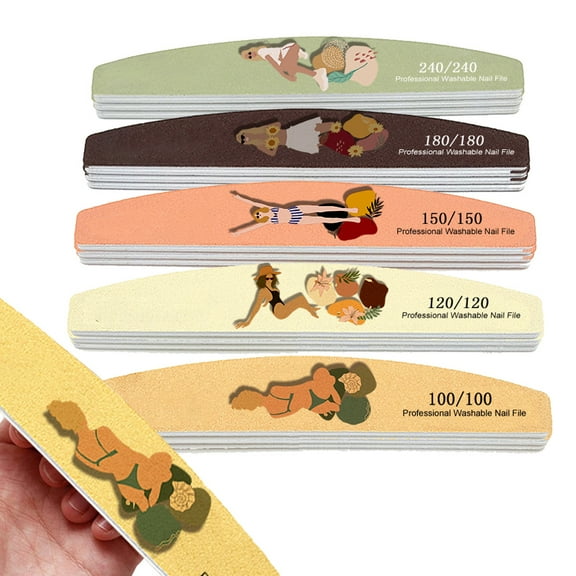 Nail Emery Boards and Rough Nail Files Kit with100/120/150/180/240 Mixed Grits Nail Files for Natural Nails - quantity:25pcs;