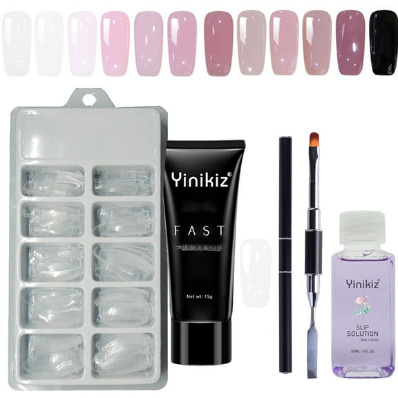 Nail Extension Gel Kit, Fast Dry Slip Solution Dual Function Brush UV Extension Nail Builder Glue Kit, All-in-One Manicure Kit for Starter Professional Nail Technician