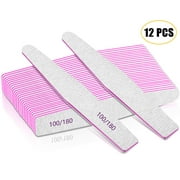 Nail File 100/180 Grit 12 PCS Double Sided Emery Boards Nail Files for Acrylic Nails and Poly Nail Extension Gel Washable