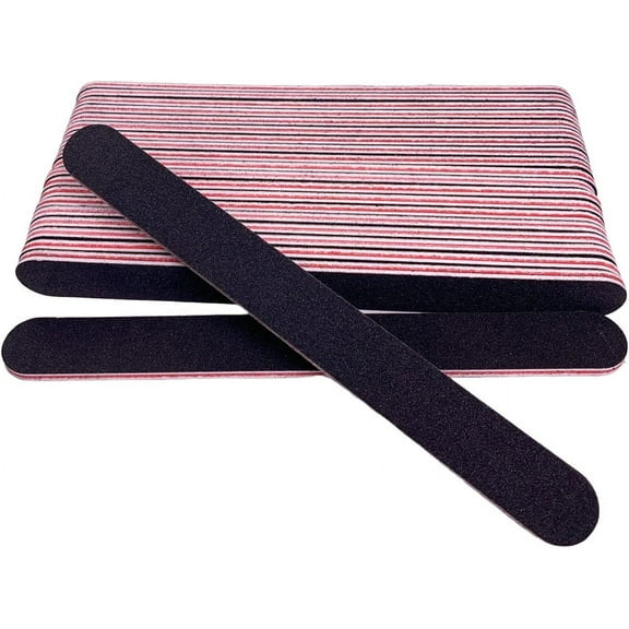 Nail File (20 Pcs), Emery Board Nail Files for Natural Nails and Acrylic Nails, Double Sided 100/180 Grit for Fingernail, Professional Reusable Emery Boards Manicure Pedicure Tool 7Inches Black