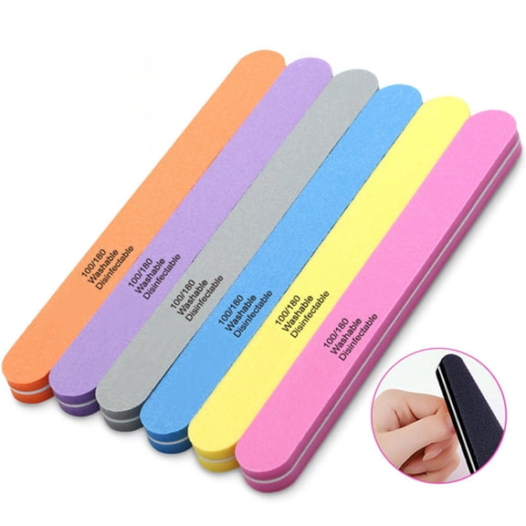 Nail File High Durability Wear Resistant Reusable Washable Bright Color Remove Nail Glue Sponge Nail File Fingernail Toenail Polishing Tool Nail Supplies
