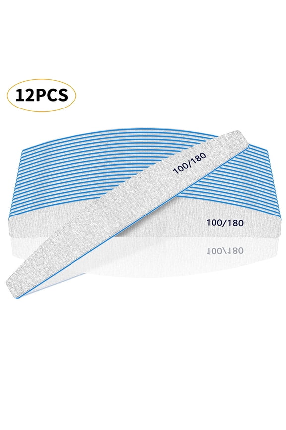 Nail Files 100/180 Grit Nail File 12 Pcs Emery Boards for Poly Extension Gel & Acrylic Nails, Double Side Washable Manicre Pedicure Tools