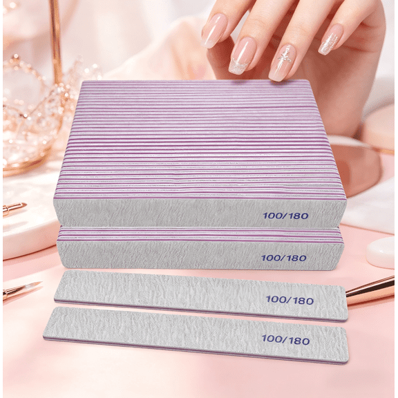 Nail Files 50 Pack, 100/180 Grit Emery Boards Double Sided for Natural Acrylic Nails, Gray Manicure Filer Set