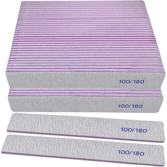 Nail Files 50 Pack, 100/180 Grit Emery Boards Double Sided for Natural Acrylic Nails, Gray Manicure Filer Set