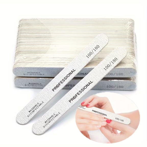 Nail Files (50 Pack), 100/180 Grit Emery Boards Nail File for Natural Nails and Acrylic Nails, Double Sided Emory Boards limas para unas acrilicas Profesional Fingernail Filer Reusable Manicure Gray