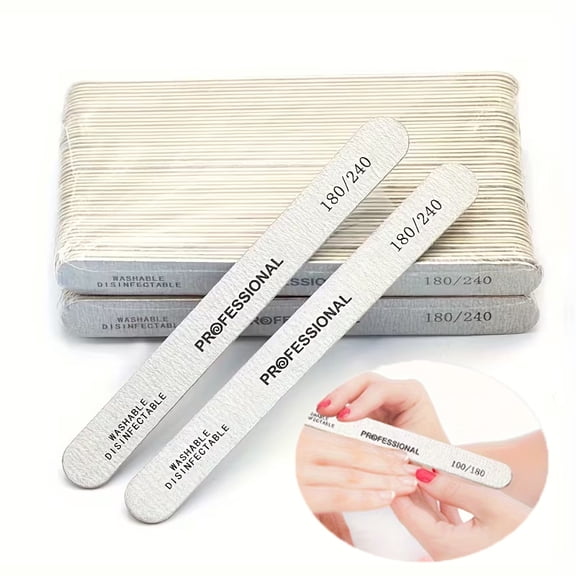 Nail Files (50 Pack), 180/240 Grit Emery Boards Nail File for Natural Nails and Acrylic Nails, Double Sided Emory Boards limas para unas acrilicas Profesional Fingernail Filer Reusable Manicure Gray