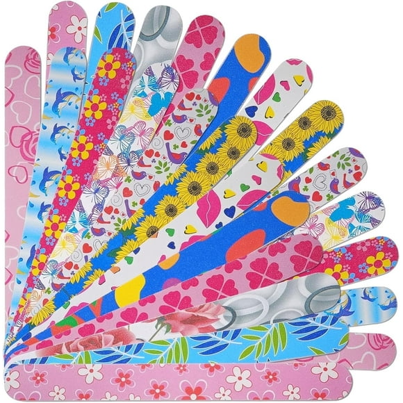 Nail Files, Colorful Emery Board Nail File for Natural Nails Double Sided 180 Grit Professional Fingernails Emory Boards Buffer Manicure Tool Nail Shaping Buffing Smoothing Filers Flowery(24pcs)