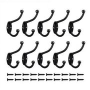 Qweryboo 10 Pack Heavy Duty Dual Prong Coat Hooks, Wall Mounted Coat Hooks with 20 Screws, Metal Retro Utility Hooks Wall Hooks for Hanging Coat, Scarf, Bag, Towel, Key, Cap, Cup, Hat