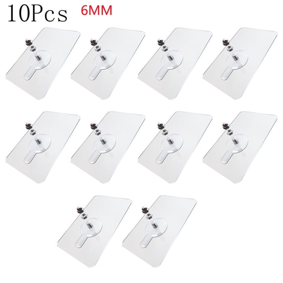 Nail Free Wall Hook Screw 10 Pack | Heavy Duty Adhesive No Drill Hooks | Oil Proof Stainless Steel ABS PVC | Removable Transparent | 50x80mm | 6kg Max Load