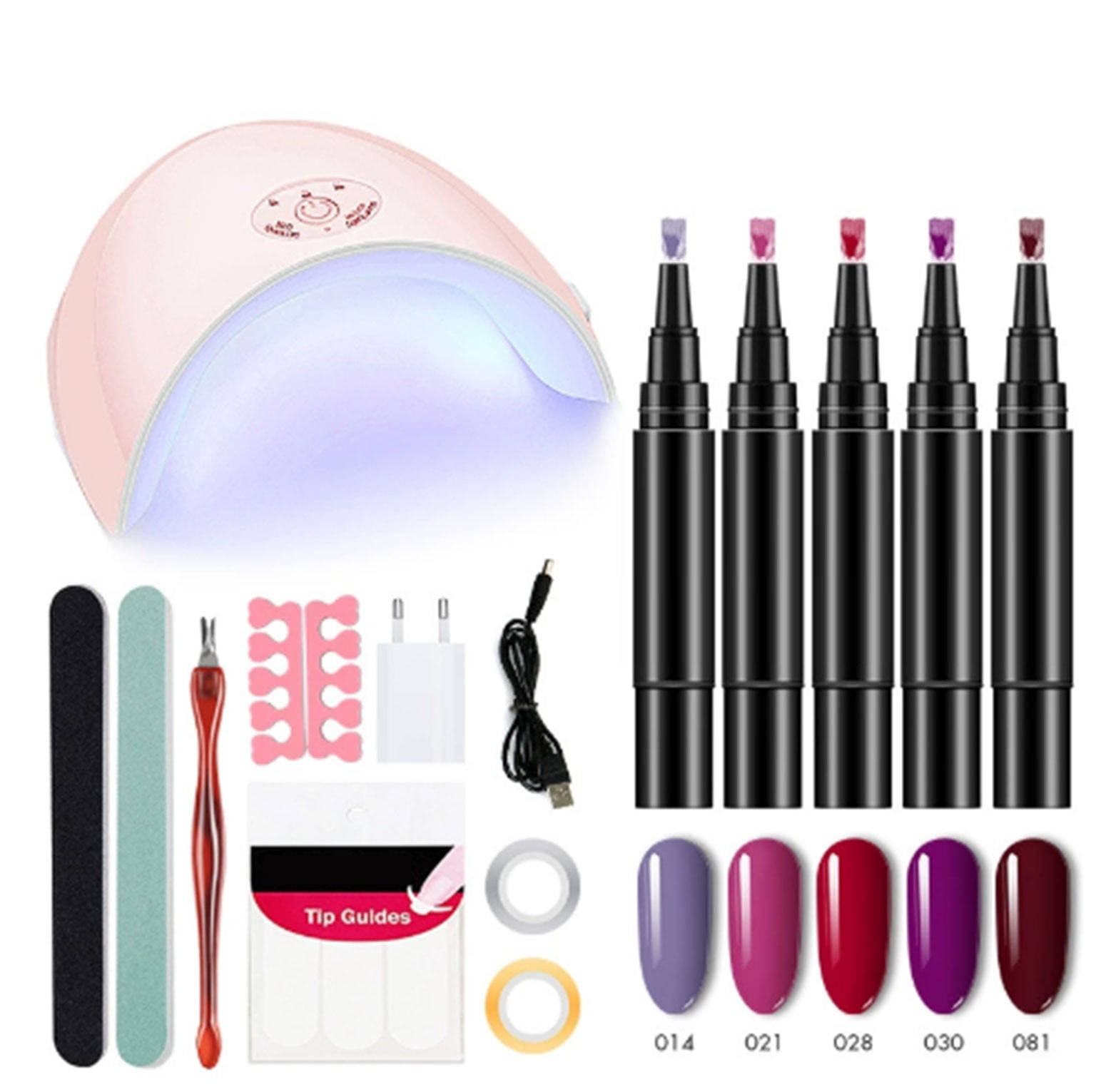 Nail Gel Pen 5 Pack Set Including Manicure Tools, 3-in-1 Convenient Gel Polish Pens with Nail Art Supplies for a Professional At-Home Manicure Experience