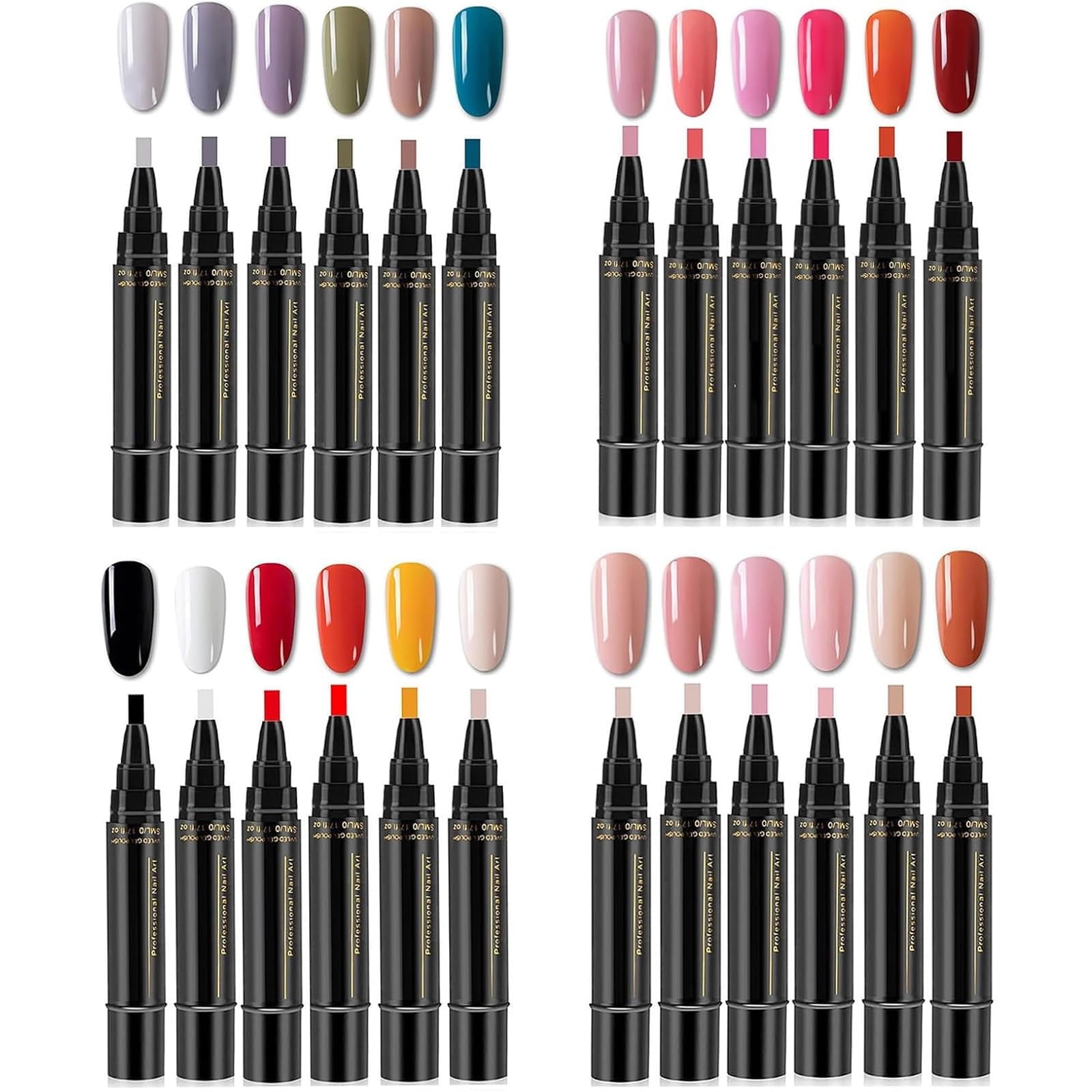 Nail Gel Pen Set of 6 Colors, 3-in-1 All-in-One Nail Polish Pen with Soft Tip for Nail Art, Quick Drying, Long Lasting Manicure, Portable Gel Nail Polish Kit