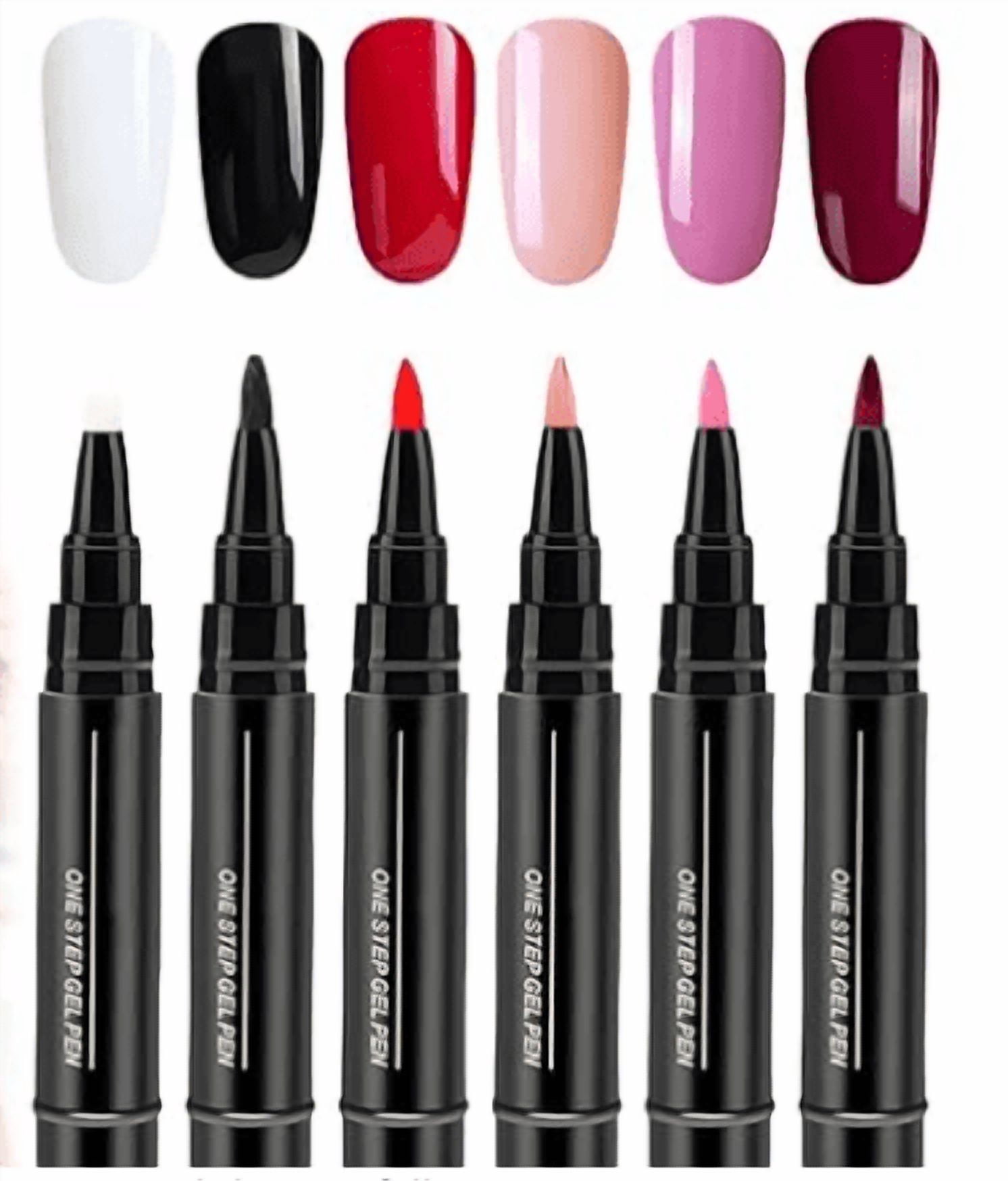 Nail Gel Pen Set, 6 Colors 3-in-1 Nail Polish Pen with Base & Top Coat, Quick Drying Long Lasting Gel Nail Polish for Nail Art, Portable Manicure Kit