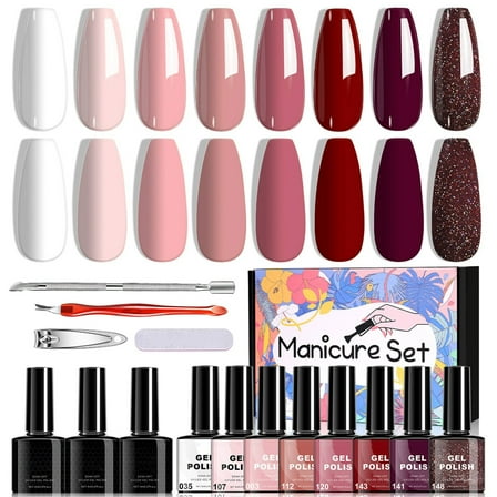 Nail Gel Polish Kit - Soak Off UV LED Lamp Nail Art Color Gel Set - Long Lasting Manicure with Base & Top Coat