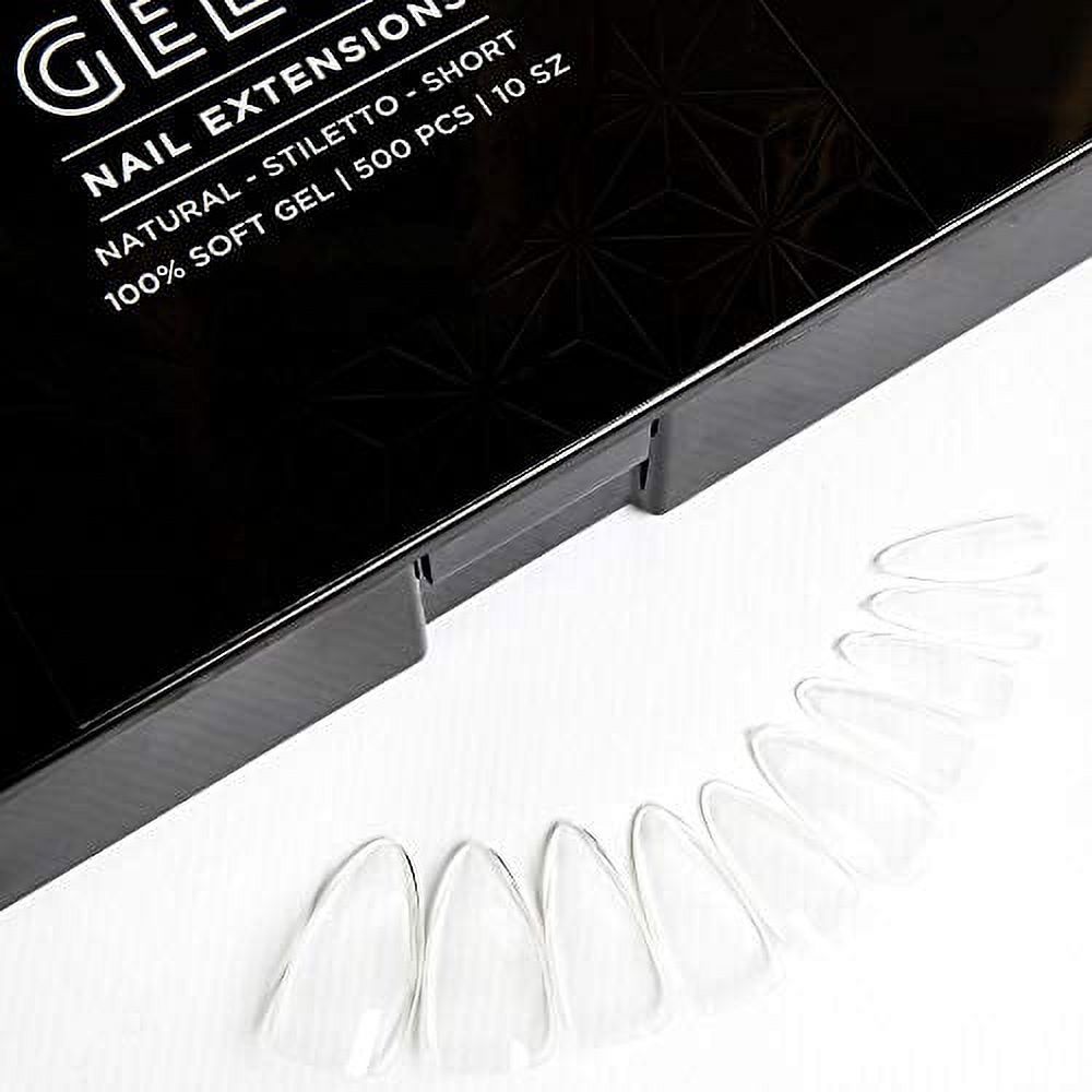 Nail GelX Nail Extension Kit & Natural Stiletto Short Box Of Tips Bundle Set 500 GelX Tips