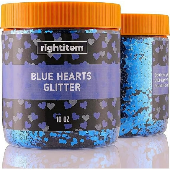Nail Glitter - Blue Hearts Chunky Glitter in Jar - 10 Oz Glitter for Crafts - Glitter for Slime - Face Glitter - Candle Glitter - Body Glitter