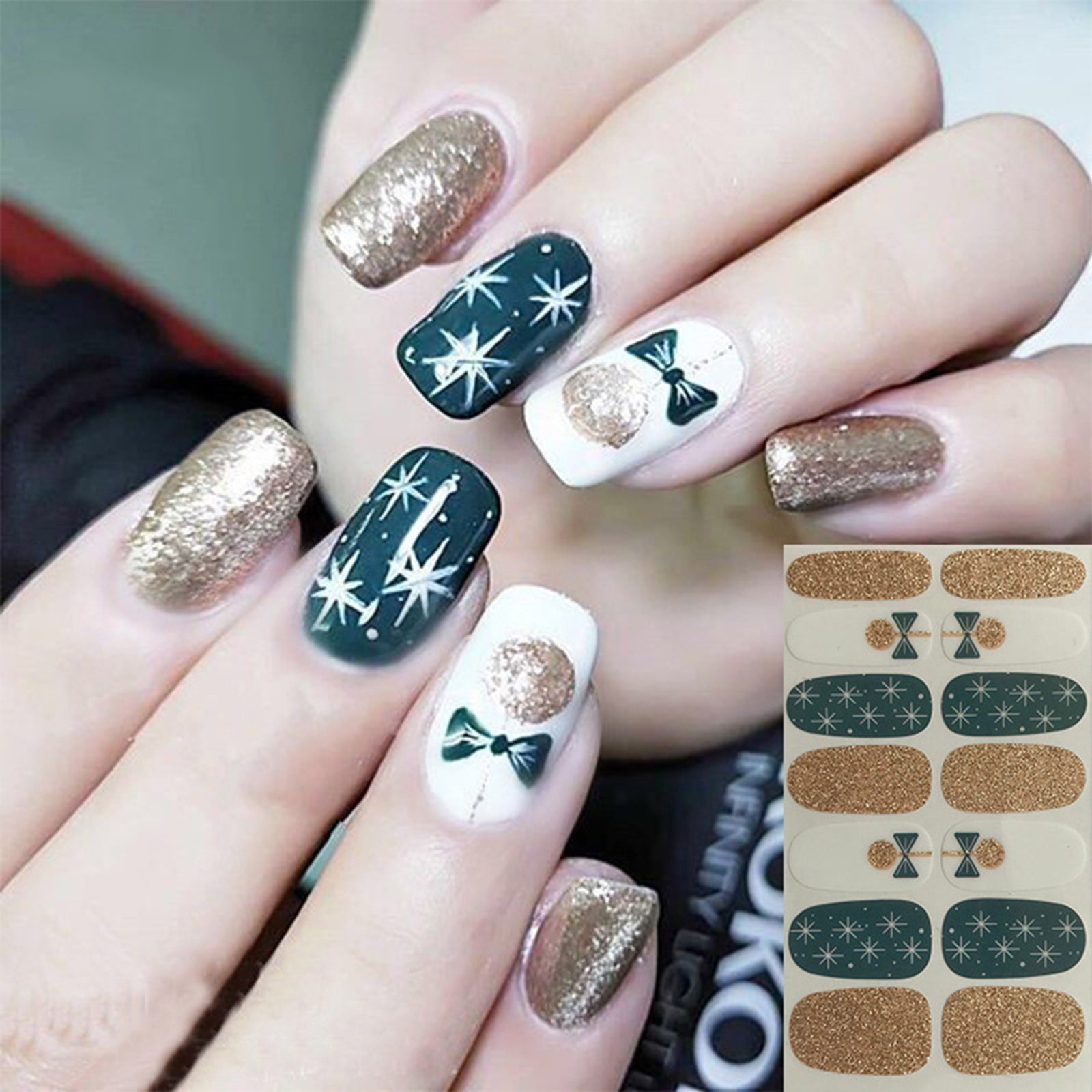 Nail Glitters for Acrylic Nails 14 Sheets Christmas Full Wraps Nail