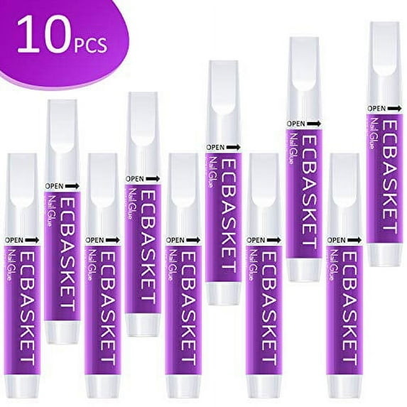 Nail Glue for Acrylic Nails - Nail Glue for Press on Nails 10Pcs Adhesive Super Bond for Fake Nails Tips ECBASKET Professional Nail Glue for Artifical False Nails Long Lasting 0.07oz/pcs