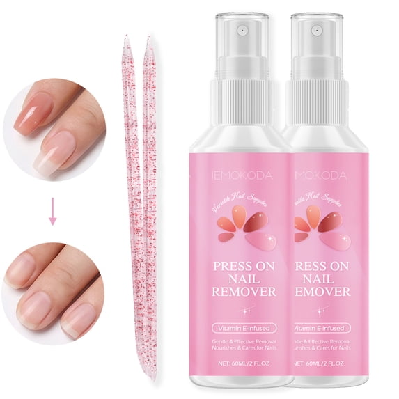 Nail Glue Remover for Press on 4oz, Multi-Functional Pinpoint Glue Remover Fast Removal Gentle Non-Acetone with Crystal Sticks for Nails Polish False Acrylic Nail Tips Home DIY