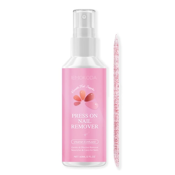 Nail Glue Remover for Press on 2oz, Multi-Functional Pinpoint Glue Remover Fast Removal Gentle Non-Acetone with Crystal Sticks for Nails Polish False Acrylic Nail Tips Home DIY