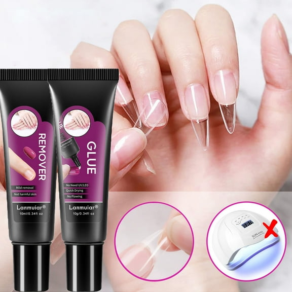 Nail Glue for Press Ons - Quick Drying Nail Glue with Remover for Press Ons, Long Lasting Fake Acrylic Nails Kit Glue Gel, No Need for UV Lamp