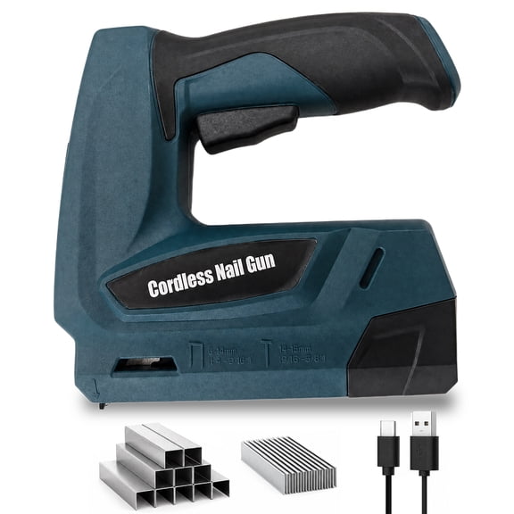 Nail Gun, Electric Staple Gun, 2 in 1 Cordless Staple Gun/Brad Nailer with 2000 Staples & Nails, 2000mAh Cable Staple Gun with USB Charger for Wood, Upholstery, Carpentry, Crafts, DIY