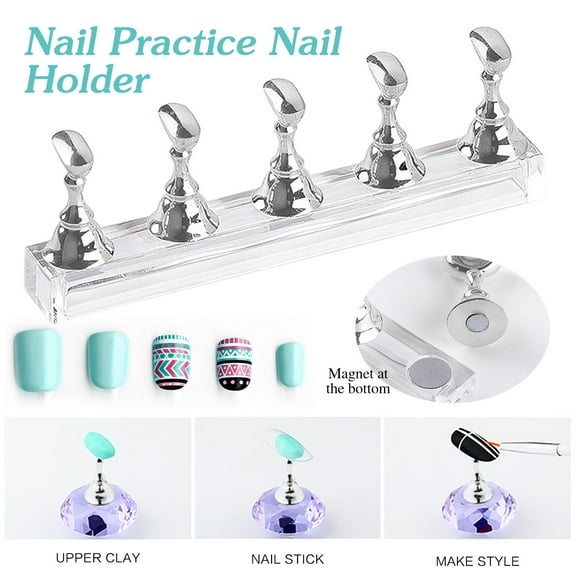 Nail Holder for Painting Nails,Nail Stand for Press Ons,Acrylic Nail Stands for Press on Nail Kit Nail Holder for Painting Nails Golden Alloy Nail Holder Magnetic Nail Display Practice(Silver)
