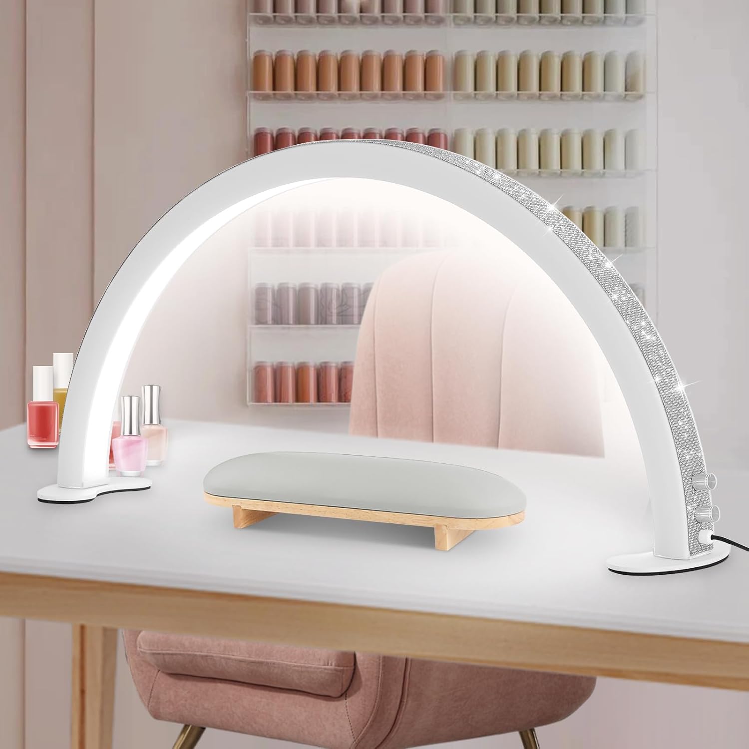 Nail Lamp with Stepless Dimming and 3 Color Temperature, Arch LED Manicure Lamp Table Light