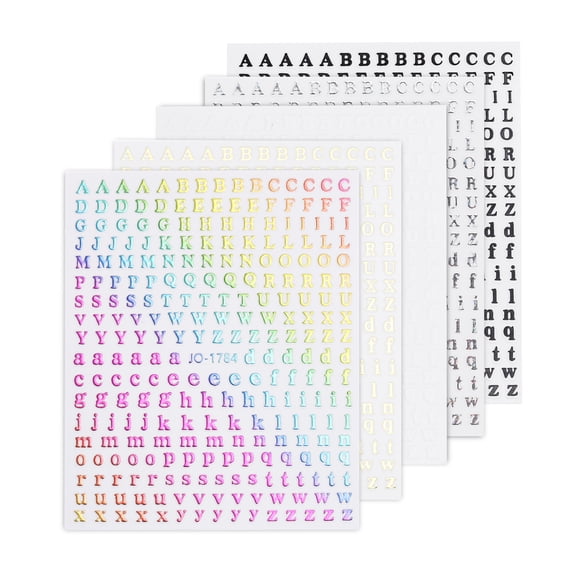 Nail Letter Stickers 5 Sheets, 3D Alphabet Nail Decals Self-Adhesive for Women DIY Nail Art Decoration, 6 Colors