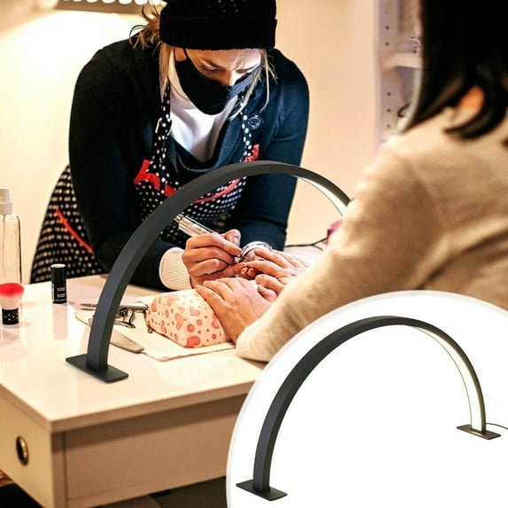 Nail Light for Desk, Half Moon Light for Nail Desk, Foldable Nails Desk Lamp, Multiple Color Modes and Brightness, for Beauty Eyelash Makeup Nail Tech Black