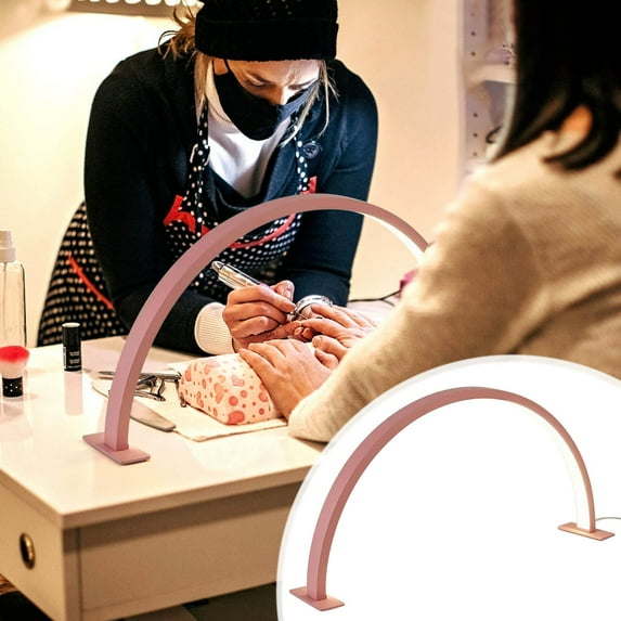 Nail Light for Desk, Half Moon Light for Nail Desk, Foldable Nails Desk Lamp, Multiple Color Modes and Brightness, for Beauty Eyelash Makeup Nail Tech Pink