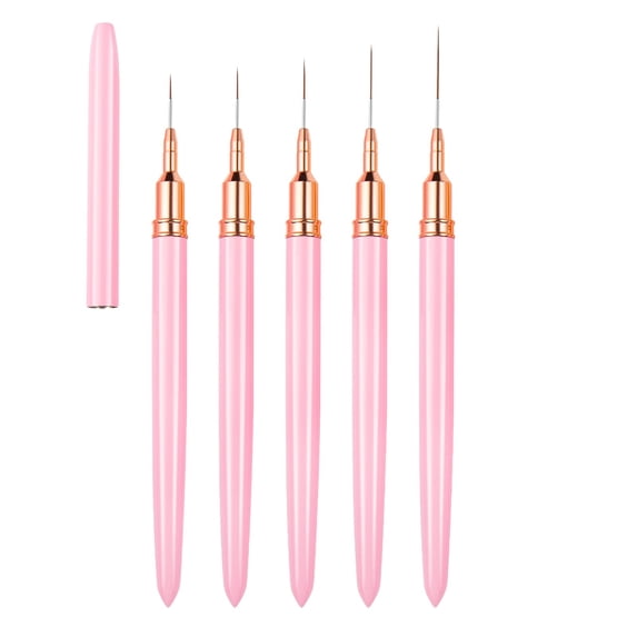 Nail Liner Brush Set Pink - Pens Liner Brushes Set 5Pcs Black Color Nail Tools for Long Lines Thin Drawing Liner Brush Gel Polish Painting Nail Design Sizes 5/8/12/20/25Mm, Nail Brush, Nail Brush,