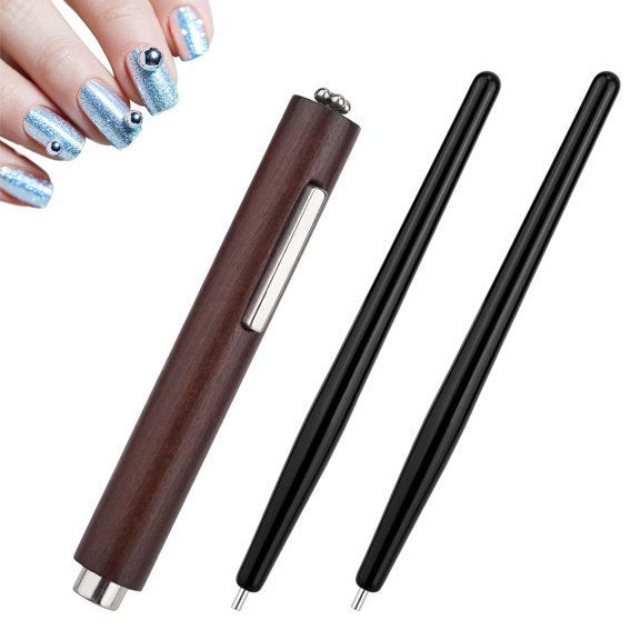Nail Magnet Tool Set, 3-in-1 Multifunctional Cat Eye Magnet Professional Magnetic Pen Manicure Art Tool for Cat Eye Gel Polish Wooden Handle Nail Design Kit for Home DIY Salon Studio