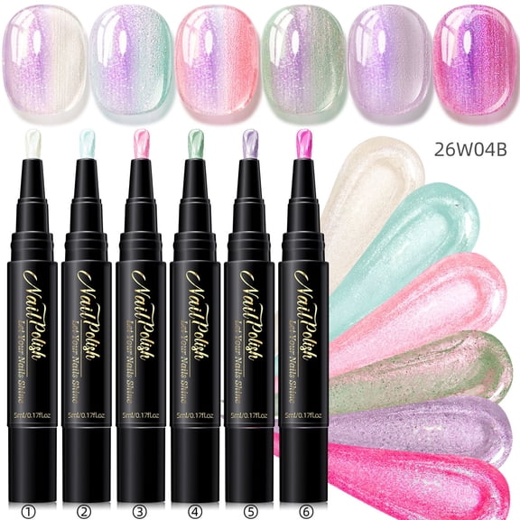 Nail Paint Pens Set, 6 Color Water Based Gel Polish Pencil, Quick Dry Nails Polishs Pens for Beginners and Women, Portable 3-in-1 Nail Kit for Home and Travel