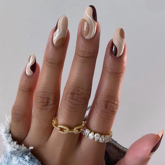 Nail Patch Retro Brown and White Nail Art Wearing Nail Medium and Long Wearing Nail Wholesale Finished Products Press on nails
