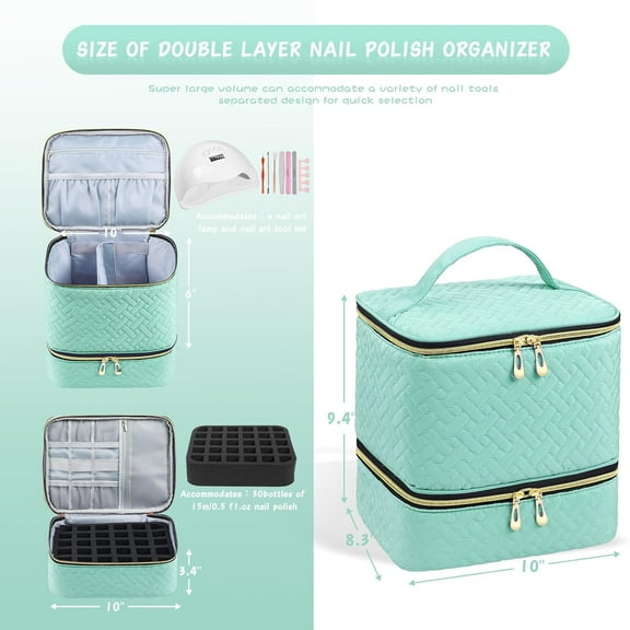 Nail Polish Carrying Case Bag - Holds 30 Bottles, Double Layer Storage Organizer with Padded Protection