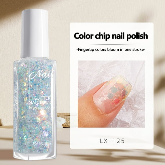Nail Polish Gel No Baking, Odorless Nail Gel, Fast Drying Long Lasting Shiny Sequin Effect Nail Gel Polish, Convenient Quick Dry Nail Color without Lamp