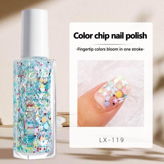Nail Polish Gel No Baking, Odorless Nail Gel, Fast Drying Long Lasting Shiny Sequin Effect Nail Gel Polish, Convenient Quick Dry Nail Color without Lamp