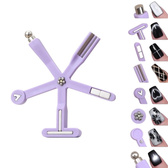 Nail Polish Magnet Kit, 6-in-1 Cat Eye Nail Art Tool Set with 5 Magnetic Design Plates, Reusable Nail Magnet Accessories for DIY and Salon Use